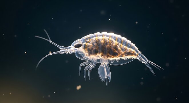 Closeup of a tiny crustacean zooplankton.