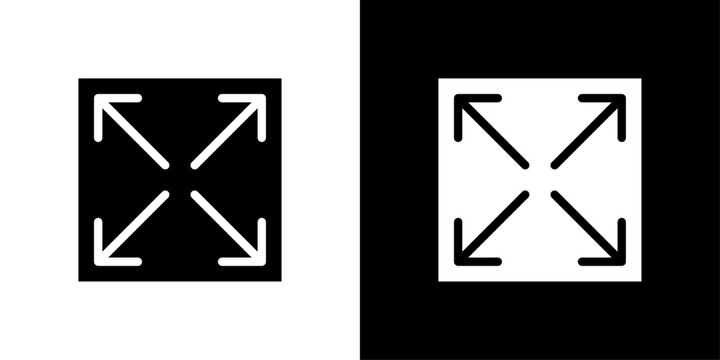 Expand icon in solid fill style showing outward arrows inside square, representing fullscreen mode, resize action, interface expansion and digital screen controls.