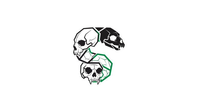 Abstract S-shaped skull formation, geometric, dark, white background