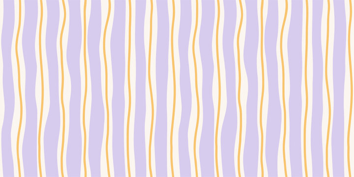 Watercolor Baby Stripe Seamless Pattern. Vector Hand Drawn Vertical Wavy Lines Background in Lavender and Yellow Colors For Nursery Fabric, Gift Wrap, Web Design