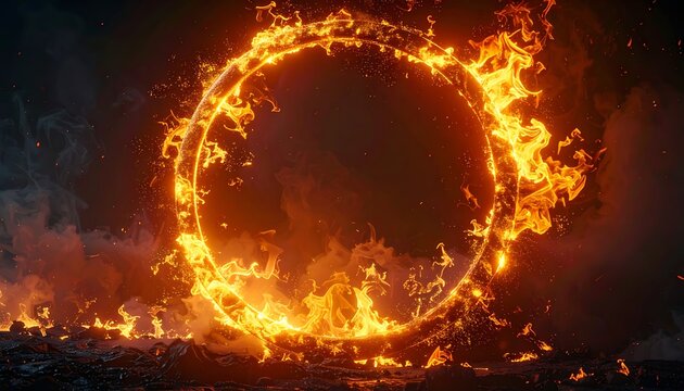A fiery ring engulfed in flames against a dark background