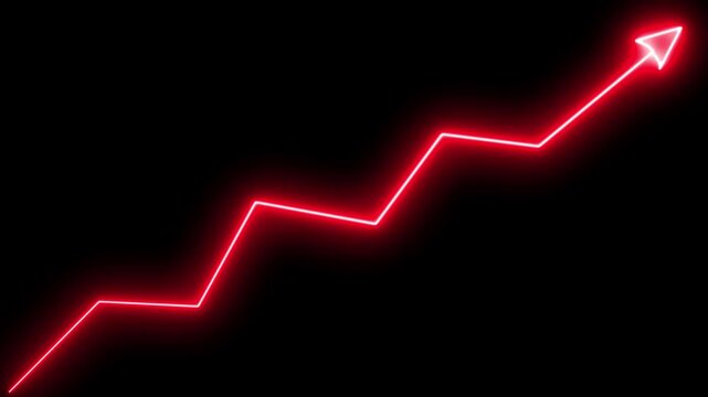 Red Neon Line Graph Ascending on Black Background chart