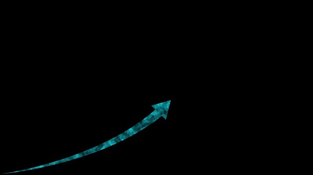 Teal textured arrow curving upwards from a black background turquoise aqua