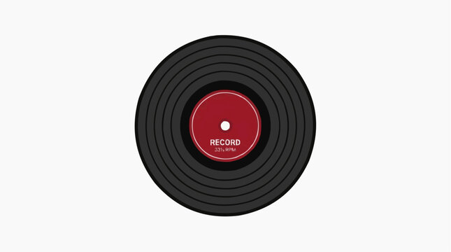 A retro vinyl record with a striking red label lies, inviting nostalgia with its iconic grooves and circular design.