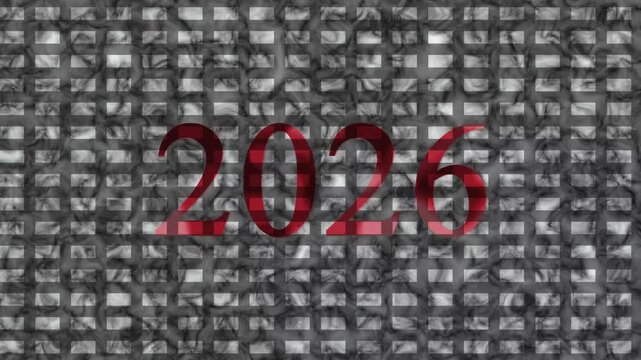 Year 2026 Displayed In Red With Plaid Texture Over Grey Grid Background future date