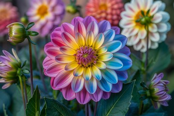 Obraz premium Vibrant dahlia flower with water droplets high resolution picture