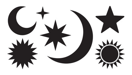 Cosmic celestial icons set. moon and star element in space. astronomy black logo sign collection. © VANU