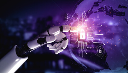 AI safeguarding cyber security system, monitoring threats, analyzing attack patterns, and securing digital infrastructure using intelligent encryption protocols. Vouch © InfiniteFlow