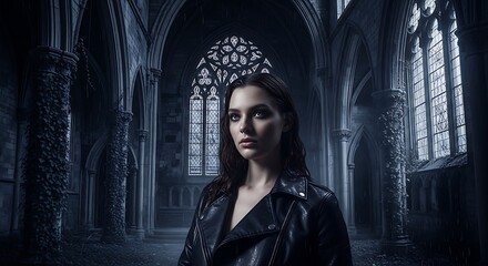 Fototapeta premium Mysterious Woman in Gothic Cathedral