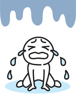 Cute colorful illustration of a person sitting and crying (simple and comical style)