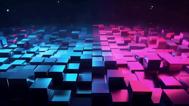 Abstract cloud computing concept with glowing neon lines representing data transfer and digital network technology in futuristic dark background.