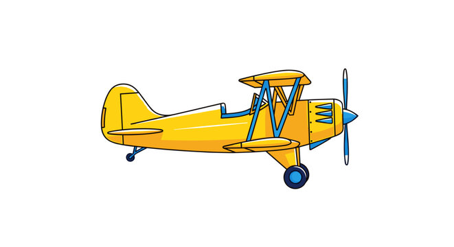 Vibrant yellow biplane aircraft with blue accents classic aviation design isolated on a clean white background vector