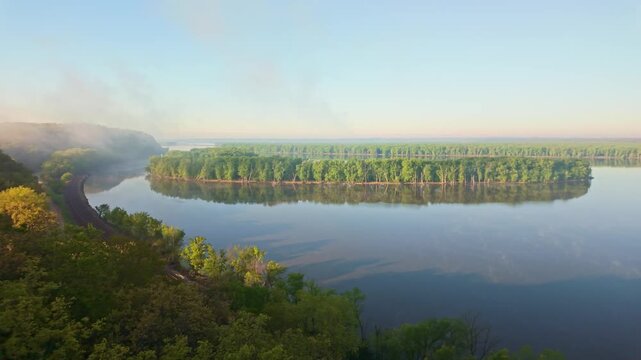 Mississippi River Sunrise from Eagles Point Scenic View in Mississippi Palisades State Park Illinois