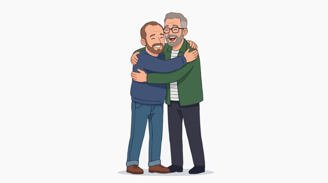 An illustration captures a tender moment between a man and his father embracing each other, symbolizing warmth and family bond.