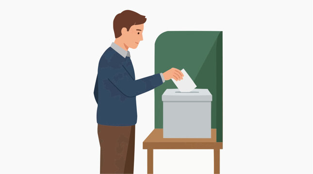 A person casts ballot at voting booth during an election.
