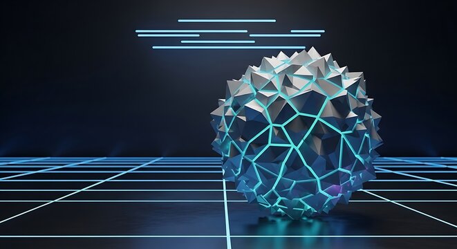 Futuristic neon glowing blue sphere technology.