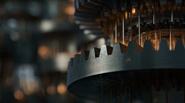 Cutaway gearbox structure illuminated industrial workshop 3d visualization high-tech environment close-up view mechanical concept