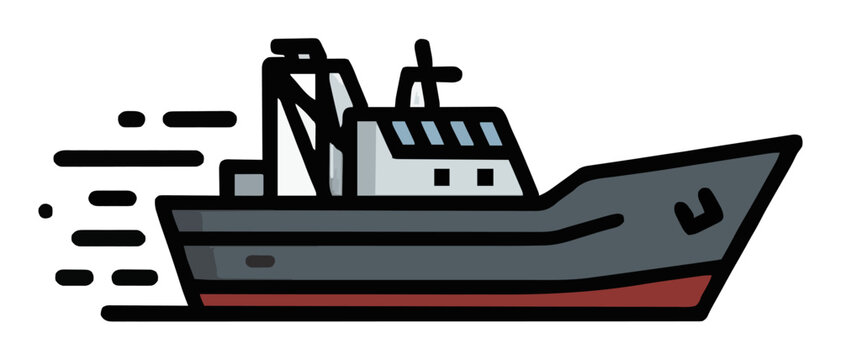 Fast fishing trawler boat flat illustration. Generative AI