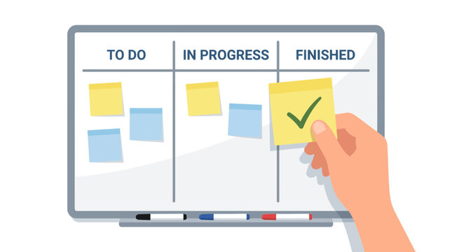 Hand Placing Green Checkmark On Task Board.