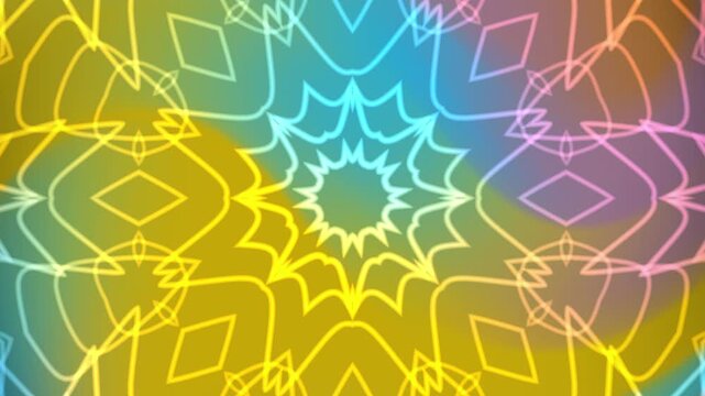 Abstract kaleidoscope pattern suitable for backgrounds, textiles, digital designs, and print materials with a vibrant, intricate design.