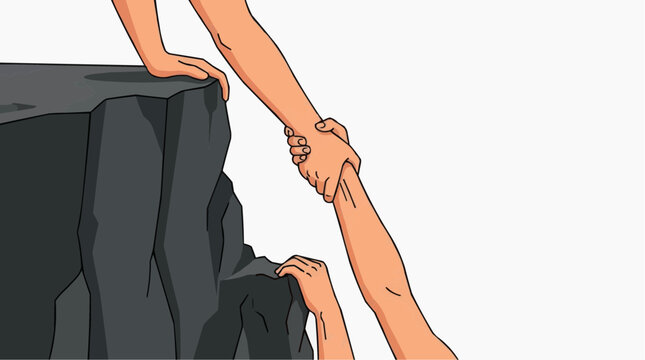 A hand extended to help someone else to climb up on rock, symbolizing collaboration, and support.
