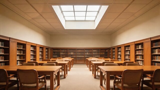 Library Reading Room Under Skylight With Empty Tables
