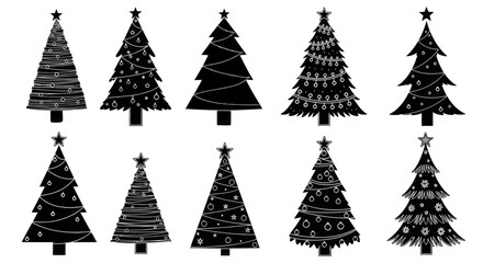 Obraz premium Collection of festive decorated Christmas trees in silhouette.