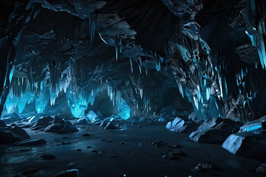 Cave blue crystall illustration background 
