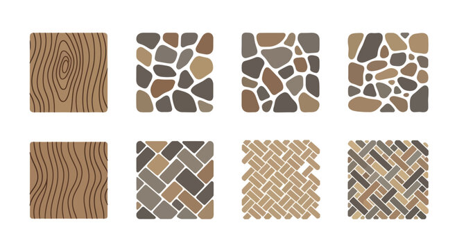 Collection of eight square textured surfaces including wood grain and stone patterns.