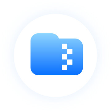 Sleek blue glow zipped archive folder icon on white circle for app UI