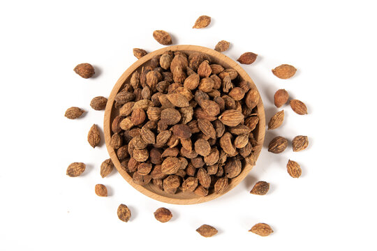 Dried fructus chebulae herbal medicine in wooden bowl