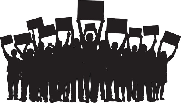 Large crowd silhouette holding blank signs with silhouette demonstration activism gathering political activist standing together illustration expression protesters community