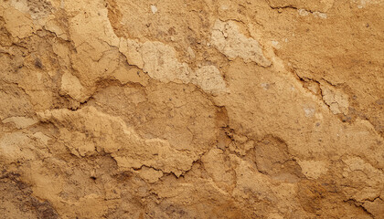 Fototapeta premium A detailed closeup of an old natural stone wall background showcases a rough brown rock texture with a weathered grunge pattern and organic earth material surface