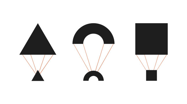Abstract Geometric Hot Air Balloon Icons Collection, Triangle Arch and Square Shape Creative Concepts, Modern Minimalist Graphic Design Elements for Branding and Logo Projects