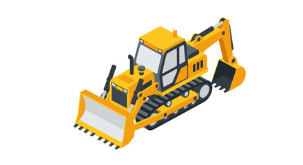 Yellow Excavator Bulldozer Construction Vehicle Isometric Illustration. © DOG2