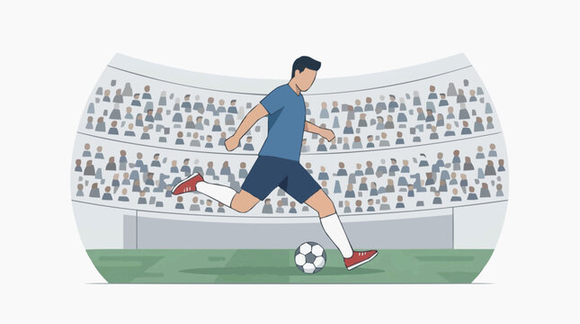Soccer player kicking ball in stadium with crowd