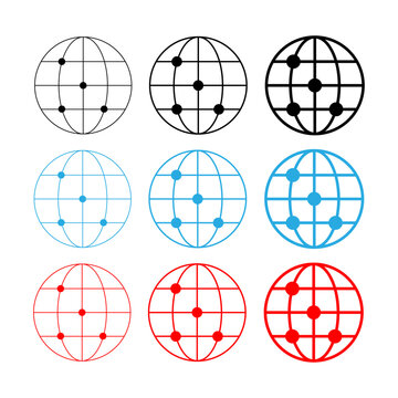 Internet browser icon set with black, blue and red thin line