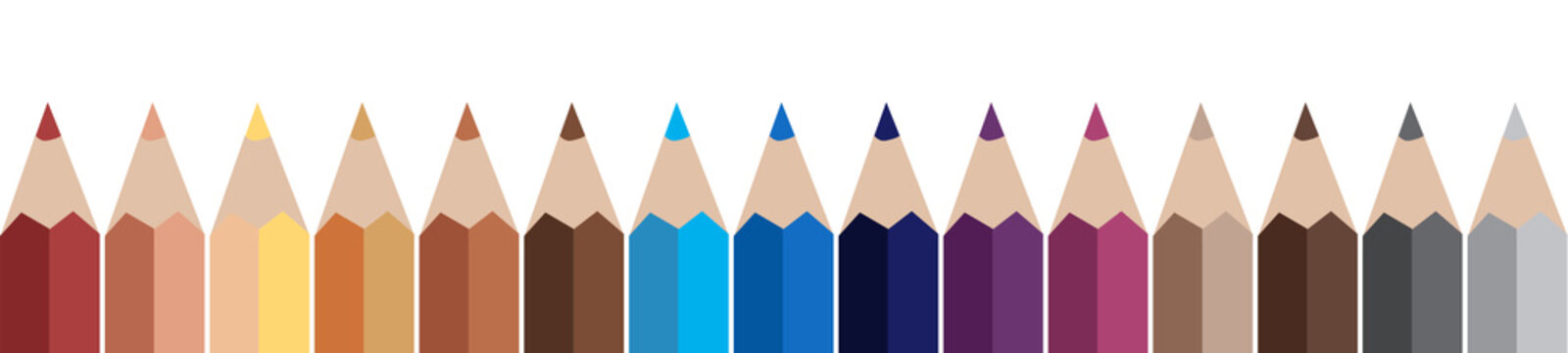 Colored pencil border design. diverse skin tone palette set. art and education concept. minimal vector illustration style