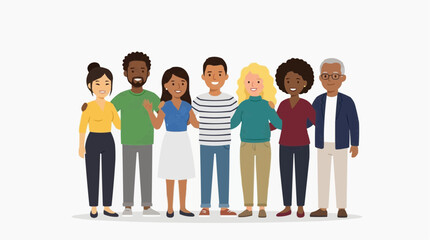 Fototapeta premium A diverse group of individuals stand together, embracing the spirit of unity and harmony in a vibrant illustration of human connection and belonging.