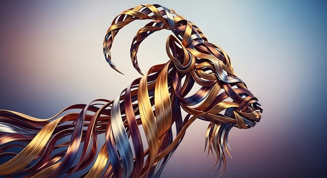 Futuristic metallic goat head profile.