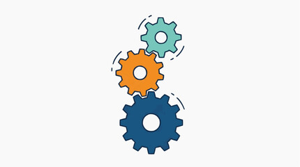 Fototapeta premium Three interlocking gears, rendered in bold colors, spin together seamlessly to represent a dynamic business process, technological innovation, and the power of teamwork.