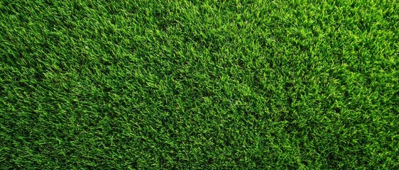 Obraz premium High angle close up view of lush green artificial grass surface texture suitable for backgrounds and design projects. High quality photo