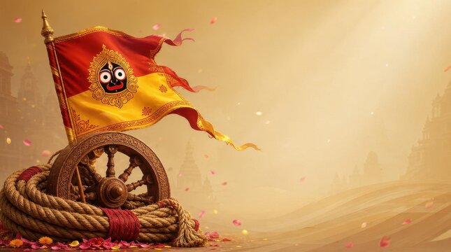 Jagannath Rath Yatra festival chariot with flag and rope, sacred journey tradition celebration