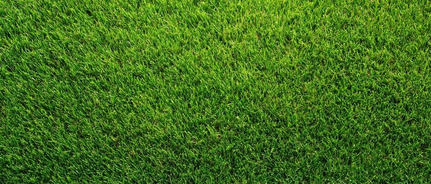 High resolution top down view of lush green grass field perfect for nature backgrounds or landscaping design textures. High quality photo
