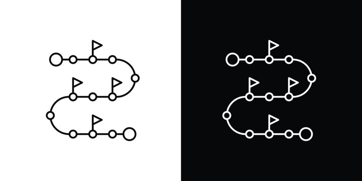 Single icon of navigational path with flags and milestones, representing a journey or a project timeline