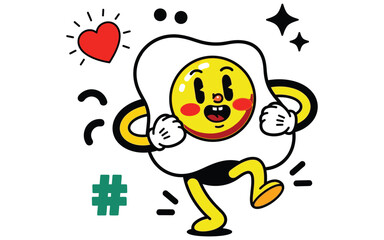 Fototapeta premium Funny dancing egg character with blush and heart symbols, cartoon vector illustration
