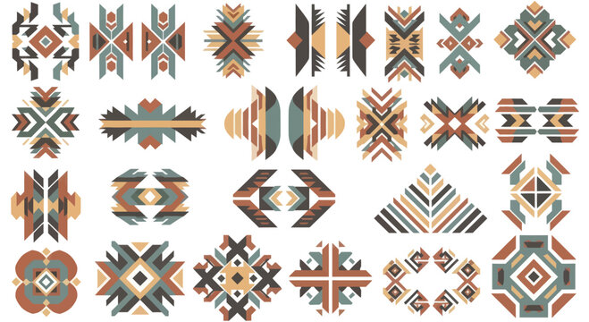 Collection of vibrant tribal geometric patterns and abstract ethnic ornaments.