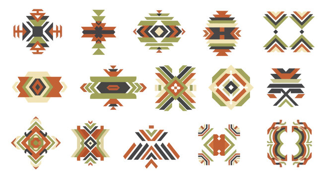 Collection of vibrant tribal geometric patterns and abstract ethnic ornaments.