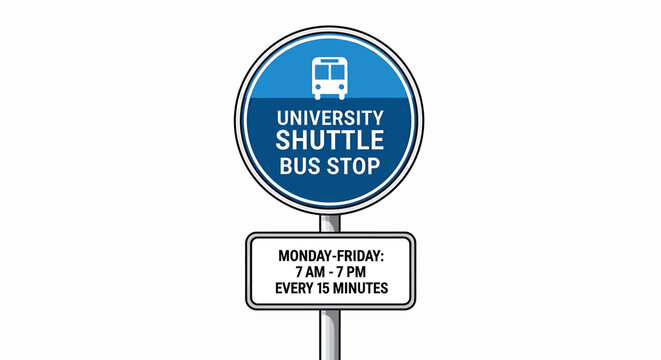 University shuttle bus stop sign.