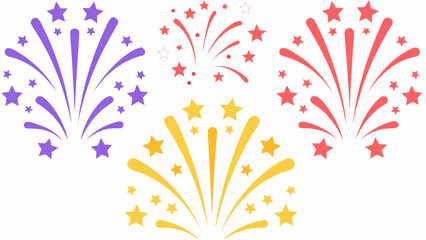 fireworks display illustration colorful starbursts on white background © bashanti